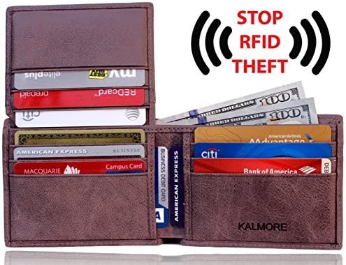 KALMORE Men's RFID Blocking Extra Slim Multi-Card Leather Wallet