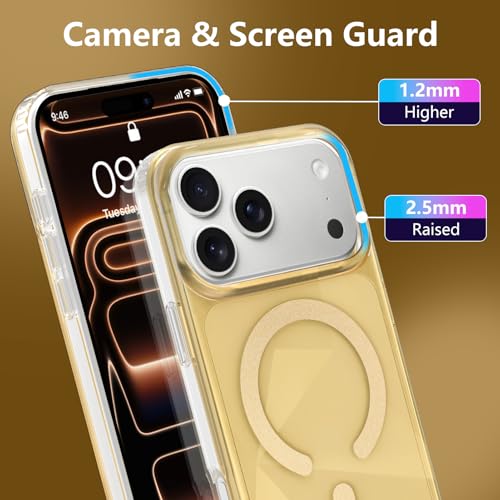 Image of Magnetic Case for iPhone 17 Pro Max [Compatible with Magsafe] [Anti-Yellowing] [1 Screen Protector] Shockproof Slim Iridescent Sparkly Case for iPhone 17 Pro Max 6.9 inch 2025, Gold