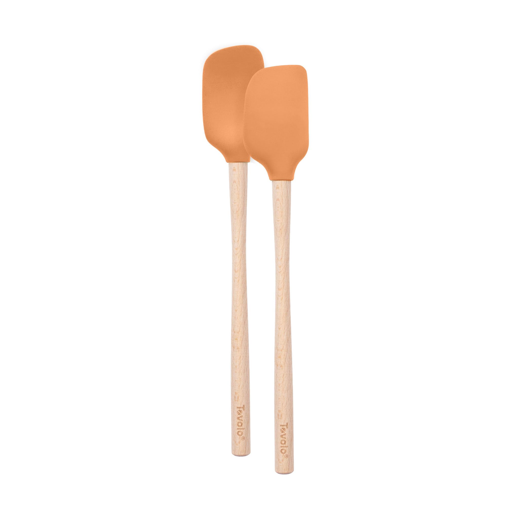 Tovolo Mini Spoon Spatula Wooden Handle Set for Cooking and Baking, Heat Resistant Safe for Cast Iron BPA Free Silicone Mixing Tool Natural Wood Perfect for Scraper Mixing Spooning, Apricot Orange