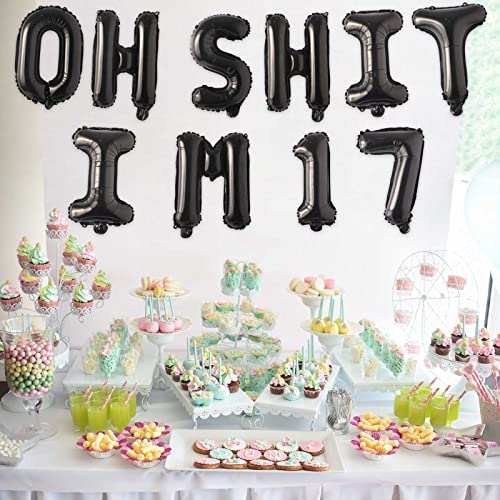Image of Oh I'm 17! Latex Balloons 16 Inch Black Hallo Twenty Five Cheers to 17 Years Old Theme Decor for Man Woman Happy 17th Birthday Party Photo Studio Prop Flag Decorations Favors Supplies