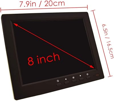 8 inch CCTV Monitor, TFT LCD Security Screen with VGA HDMI AV BNC USB Audio in/Out Ports Built-in Speaker, HD Display for Surveillance Camera STB 1024x768 Resolution with Car Power Adapter 12-24V