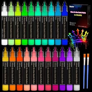Roizefar Glow in the Dark Paint, 21 Colours x 20ml Glow Paints, Long-Lasting Luminous Glows Fabric Paint for T-Shirt, Canvas, Ideal for Art Supplies and DIY Decoration