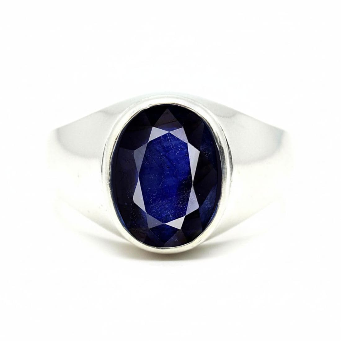 55Carat Natural Blue Sapphire Silver Ring for Men 6 Carat Oval Astrological Size 5,6,7,8,9,10,11,12,13