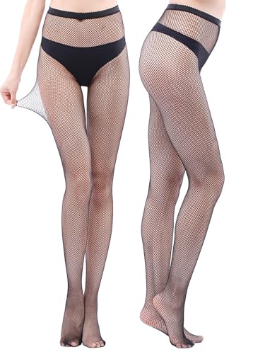 Image of Women's High Waist Tights Fishnet Stockings Pantyhose (US, Alpha, One Size, Regular, Regular, Black)