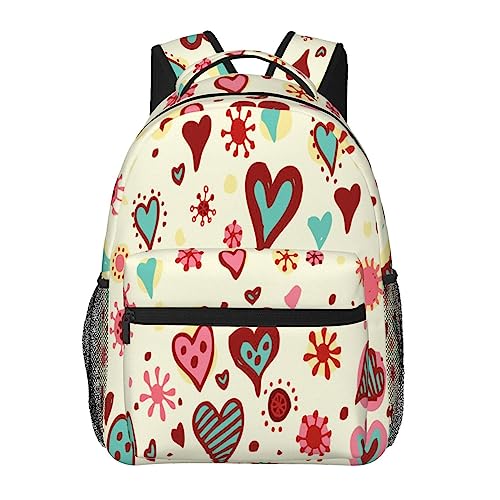 Sac à dos de voyage et randonnée pour ordinateur portable avec motif cœur coloré casual