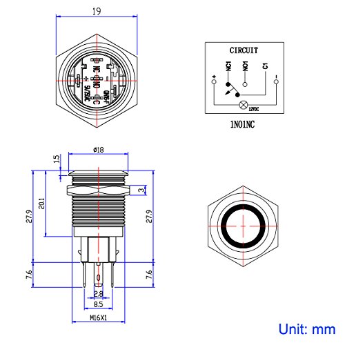 Taien Latching Pushbutton Switch For 16Mm 5/8" Mounting Hole On/Off Black Metal Shell With Blue Led Light #TOP5