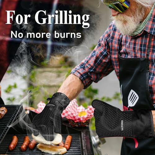 Silicone-Smoker-Oven-Gloves-BBQ-Gloves-Heat-ResistantBeat-Heat-and-FireGrill-Gloves-for-Handling-Hot-MeatWaterproof-Heatproof-Kitchen-Oven-Mittsfor-GrillingCookingBakingBarbecueBlack