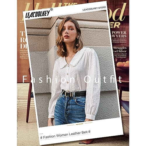 LEACOOLKEY 3 Pack Women's Leather Belts for Jeans Dress Pants Fashion Ladies Leather Belts with Gold Buckle4