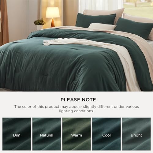 Image of Bedsure Super King Comforter Set, Forest Green Soft Prewashed Bedding for All Seasons, 3 Pieces GentleSoft Bed Set, 1 Lightweight Comforter (120 inchx120 inch) and 2 Pillowcases (20 inchx36 inch)