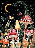 Finduat 5D DIY Full Drill Round Art Gems Mushroom Star and Moon Forest Diamond Art Perfect for Home Wall Deco, Mushroom Diamond Painting Kits for Adults(12 x 16 inch)