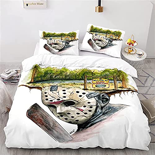 BOKAQI Funda Nórdica, Juego De Cama Jason Voor-Hees, Funda Nórdica Y Funda De Almohada, Microfibra, Ropa De Cama De Tres Piezas con Impresión Digital 3D,D,260×220cm