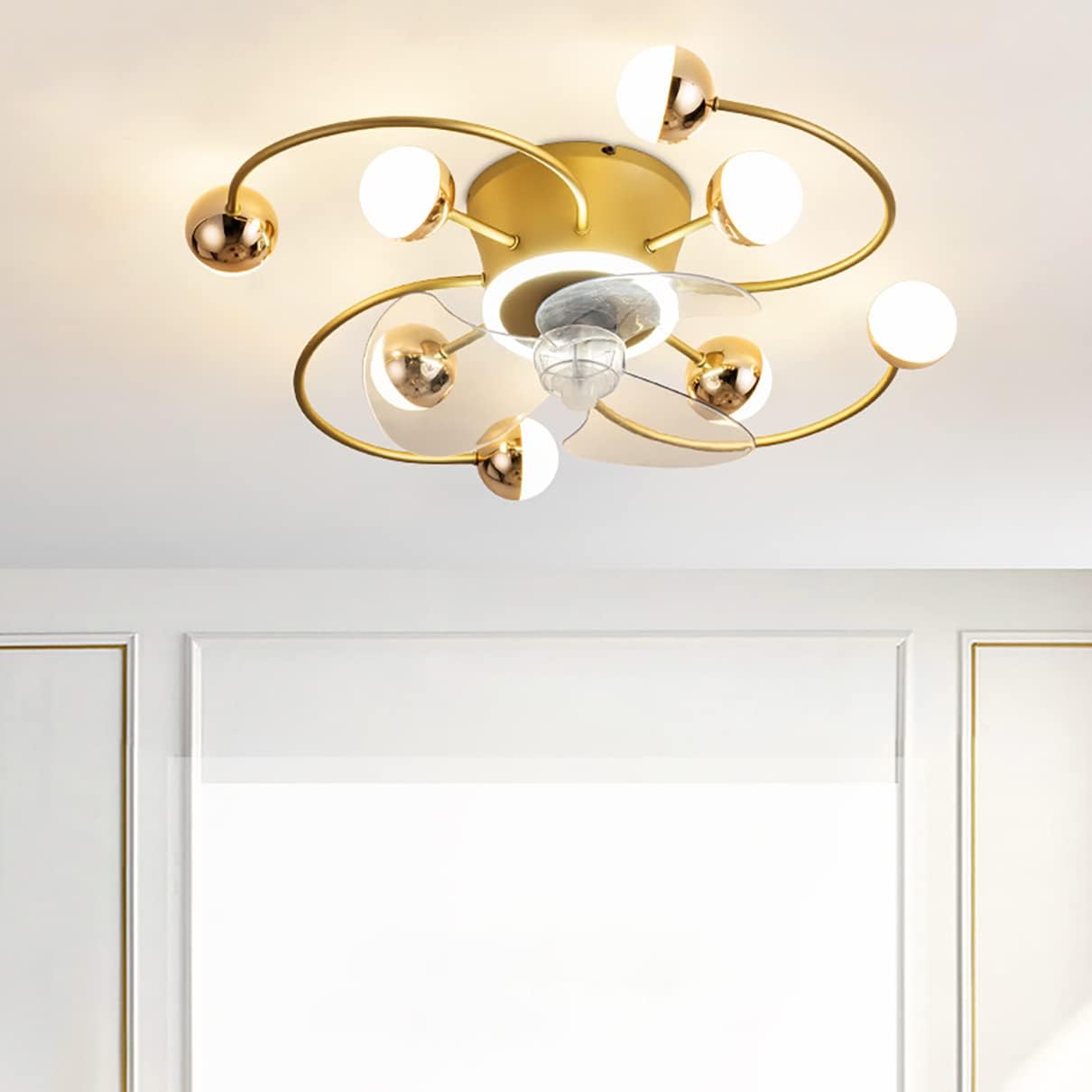 YUEGOO Ceiling Fans with Lamps,Reversible Fan with Ceiling Light 3 Colors Dimmable Silent Remote Control Bedroom Fan Ceiling Lights Indoor Dining Room Ceiling Fan Light/D