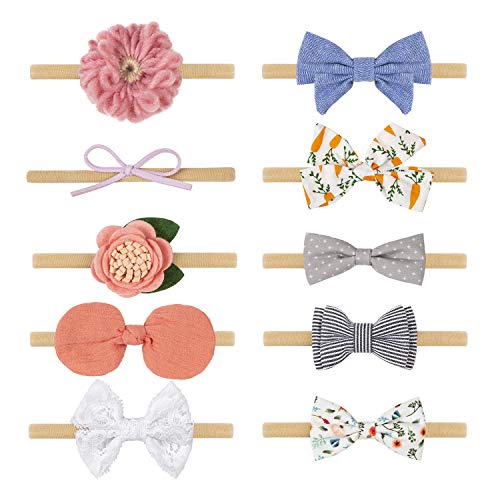 WolinTek Bebé Diadema Pelo Cintas, 10Pcs Elásticas Diademas Niñas Súper Elásticas Suaves...