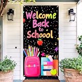 Cmialusie Banner plano 2D Welcome Back to School Door - Mochila de lápis colorido para decoração de porta, 189 x 89 cm