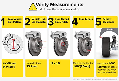 4Pcs 25Mm (1 Inch) - 4X4.25 Wheel Spacers (4X108, 73.1Mm Bore, 12X1.5 Studs Nuts) Compatible With Ford Contour Escort Focus Mercury Cougar Mystique (See Description For Specific Years) #TOP1