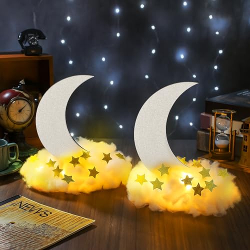 Image of Wonderjune 9 Sets Twinkle Twinkle Little Star Table Centerpieces DIY Moon Stars Baby Shower Decorations Light Star Cloud Decor for Baby Shower Birthday Party DIY Crafts (Glitter Silver)