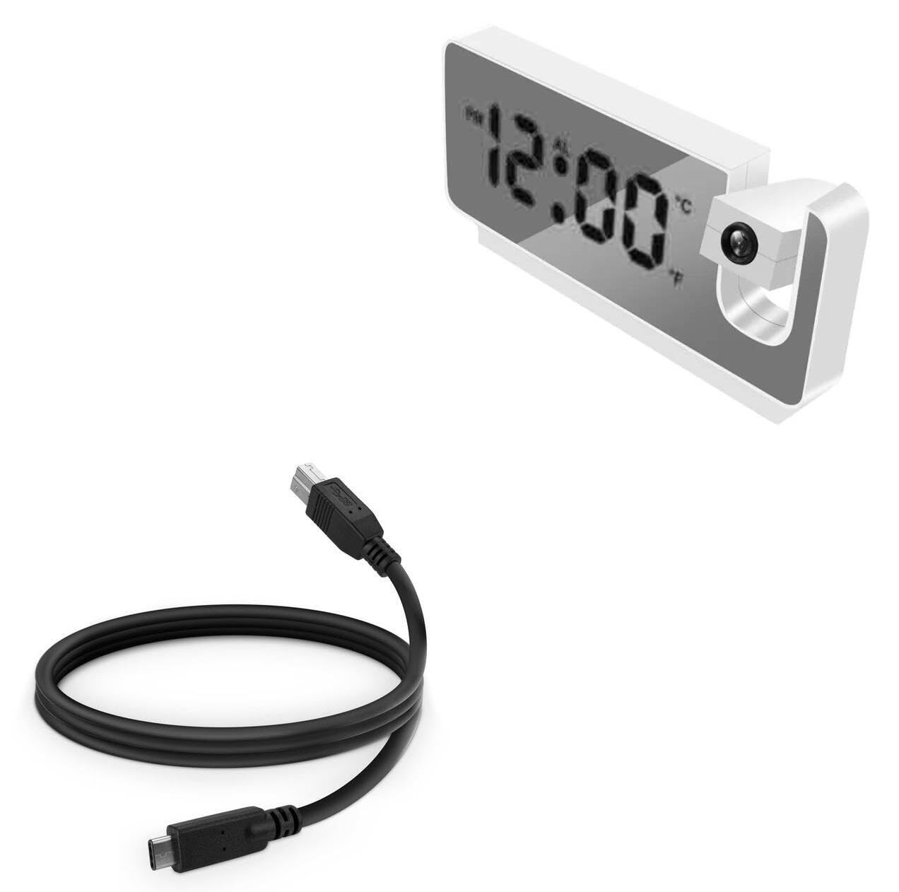 BoxWave Cable Compatible with OnLyee Projection Alarm Clock CR1024 - DirectSync - USB B to USB 3.1 Type C, USB B to C Sync Cable - 3ft - Black