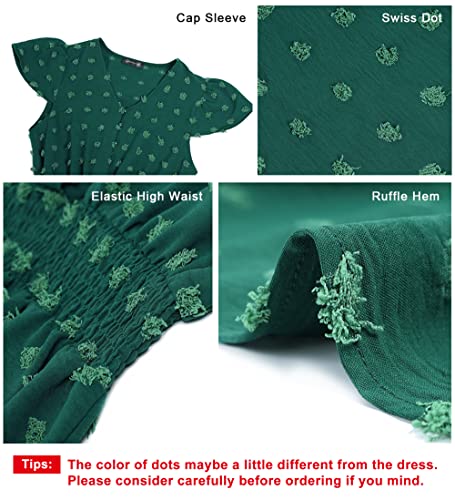 Prettygarden Womens Boho Short Sleeve V Neck Ruffle Tiered Maxi Dress Swiss Dot Smocked Dress Beach Long Dress (Large, Dark Green) #TOP4