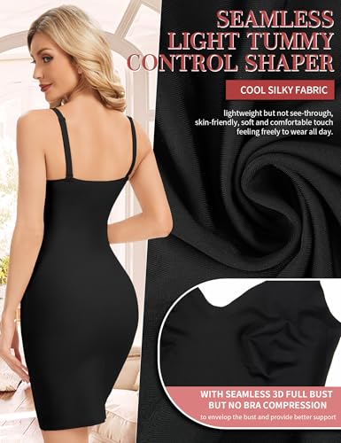 SLIMBELLE Body Shaper For Women Under Dress Tummy Control Seamless Shapewear Slip V Neck Adjustable Strap Slimming Dresses Black S - image 4