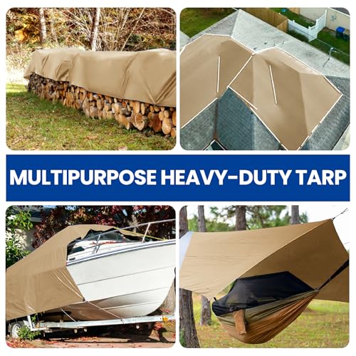 Tarp 6x8(2pack) Heavy Duty Waterproof Beige Tarp 12.5mil,Durable,Multipurpose, Weather Resistant,Uv Resistant,Tear Resistant,Can Be Used for Outdoor Furniture,Cars,Ships,Roofs-by MVPNET by MVPNET - Image 6
