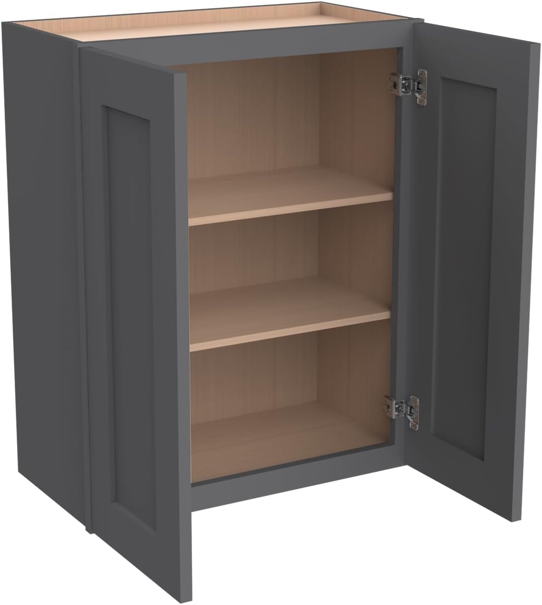 Wall-Mounted Cabinet – Solid Wood Shaker Style Medicine Cabinet with Adjustable Shelves & Soft-Close Doors for Bathroom, Kitchen, and Office Storage (Pebble Gray, 30" W x 12" D x 36" H)
