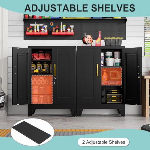 Image of pozdeg 35.43 inch Lockable Metal Storage Cabinet, Steel Office File Cabinet | Garage Tool Cabinet with 2 Adjustable Shelves, Freestanding Multi‑Purpose Cabinet for Home, Office & Garage, Black