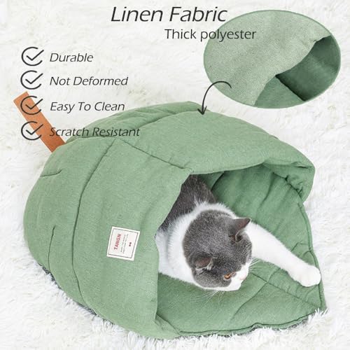 Cat Sleeping Bag,Linen Fabric Cat Bed Cave Leaf Nest — alternate color or size variant on Amazon