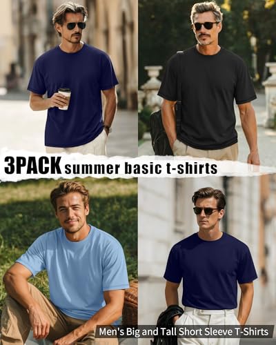 Image of Neer 3 Pack Big and Tall T-Shirts for Men L-7xl Tops | Large Casual Stretch Workout Tees, Short Sleeve Crewneck Oversized Shirts, Classic Summer Outfits, Comfy Basic Loose Clothes