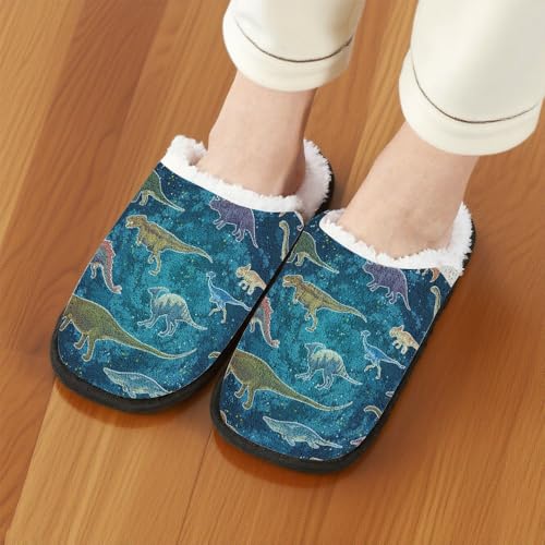 Fuzzy Slippers for Women Men Indoor and Outdoor Colorful Dinosaur Patterned Washable Bedroom Travel Fluffy Slipper Fleece-Lined Fall Winter Warm Cozy Soft Plush Comfy House Shoes Memory Foam2