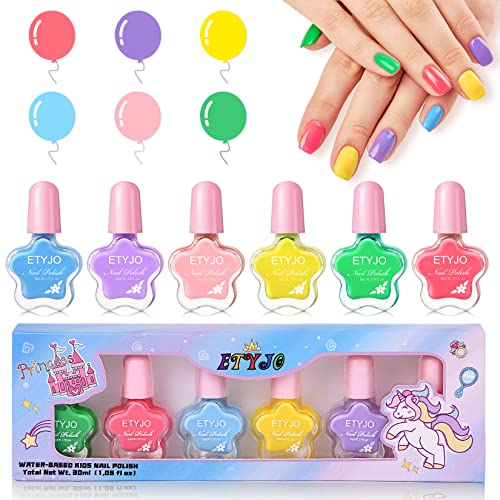 ETYJO Nagellack Kinder Mädchen Set, 6 Farben Peel Off Kindernagellack Ungiftig, Wasserbasiert Schnelltrocknend Nagellack Set Kinder Mädchen Geschenk Kit