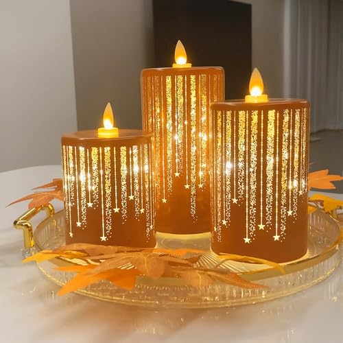 Led Candles Flickering Flameless Candles Battery Operated Fake Electric Luminara Gold Fall Decorations Fireplace Mantle Decor for Living Room Table Centerpieces for Dining Room Bathroom (Orange)