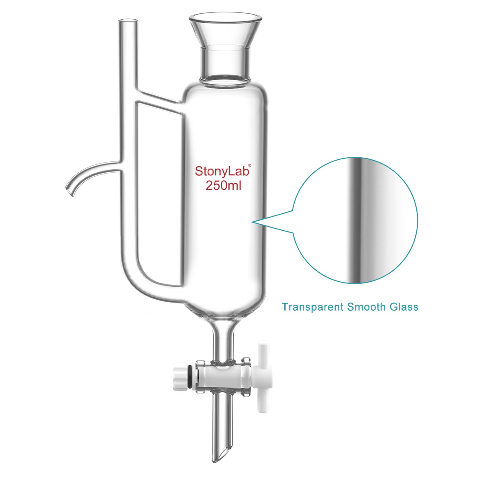 stonylab Weithals-Wasser-Öl-Abscheider mit PTFE-Hahn, Glaswaren zur Flüssigkeitstrennung und -reinigung, Zwei-Phasen-System-Laborexperimente, 250 ml