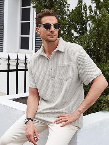 Image of ColorChakra Mens Waffle Knit Polo Tshirt Collar Knitted Shirt for Men M to 3XL