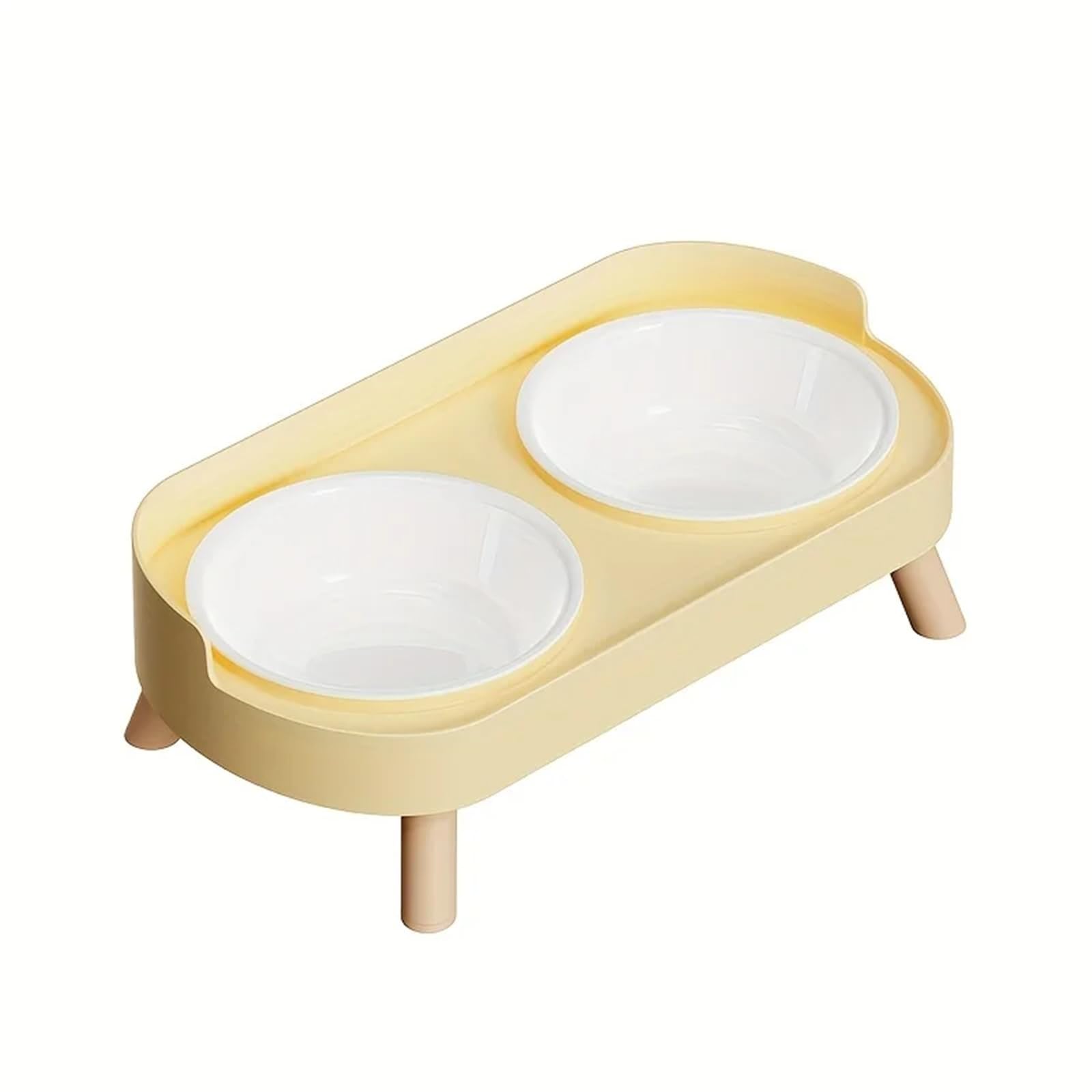 Comedero Elevado for Mascotas con Doble Cuenco, Soporte Elevado con inclinación de 15° y Cuencos de Acero Inoxidable y cerámica for Perros y Gatos(Yellow)