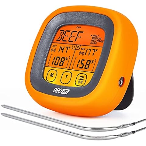 BBQGO Grillthermometer BG-CT2D, Fleischthermometer mit berührungsempfindlichem Bildschirm, magnetisches Bratenthermometer mit 2 Sonden, Countdown-Timer Kochthermometer Ofenthermometer Cover