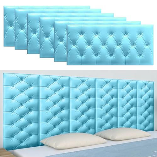 Paneles de Pared tapizados 3D para Dormitorio, Paquete de 8, cabeceros autoadhesivos Acolchados y autoadhesivos para Dormitorio/Sala de Estar (Azul, 60 x 30 cm, 6 Unidades)