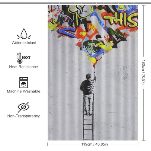 Rideau de douche imperméable graffiti moderne en tissu pour salle d'eau - 3