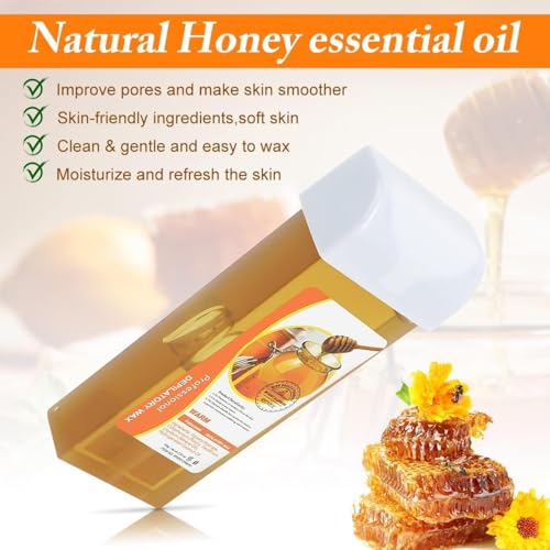 Image of KAHRAL Roll-On Wax Warmer Kit for Hair Removal - Includes Wax Warmer, Refill Cartridges, and Wax Strips for Women (Pack of 3) - Waxing Kit (Honey Wax Roller)