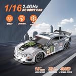Dollox Remote Control Car 1/16 Scale RC Drift Car 2.4GHz 4WD High Speed 18+KM/H Vehicle with LED Lights and Spray, Extra Drifting Tires Racing Vehicle Toys Birthday Gifts for Adults Boys (Silver)