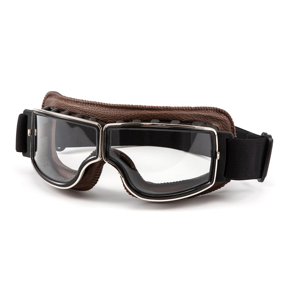 Occhiali da moto vintage Glasses da aviatore retrò Pelle PU Pieghevoli Occhiali antivento per uomo e donna Occhiali