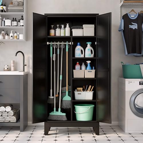 QPRVPTOW 71" H Tall Pantry Cabinet with Doors,Kitchen Pantry Cabinet,Black