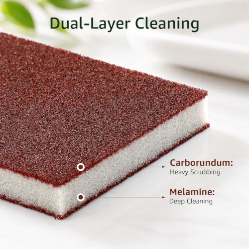 Image of 10 Pack Magic Carborundum Sponge Pads Heavy Duty Rust Scrubber for Cookware | High Density Emery Sheets Remove Baked-On Grease and Grime from Pots Pans Sinks Grills Stovetops Kitchen Bathroom Surfaces