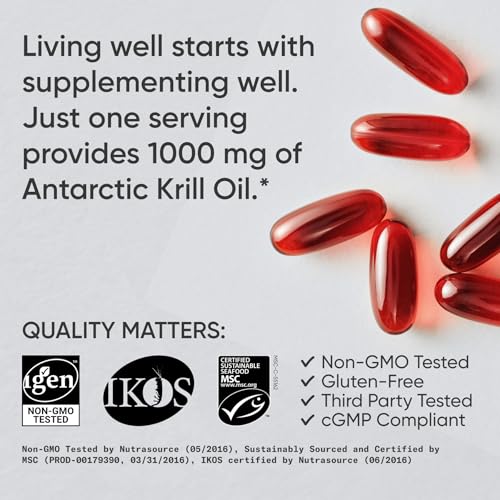 Image of Sports Research Krill Oil Supplement with EPA & DHA Omega 3, Phospholipids & Astaxanthin from Antarctic Krill - Highest Concentration of Krill Oil for Men & Women - 1000mg, 30 Softgel Capsules