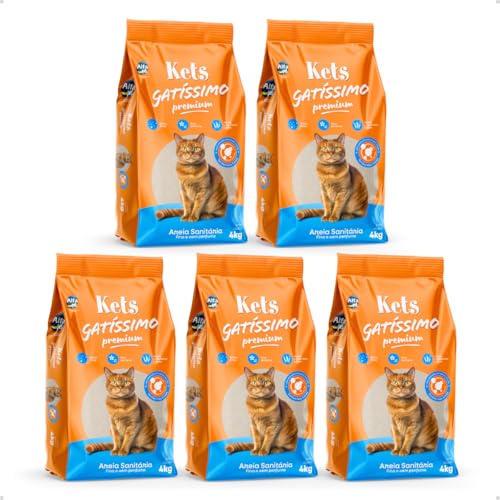 Kit 5 Areia Higiênica Sanitária Grão Fino Para Gatos 4kg Kets Gatissimo Sem Perfume Premium Natural Alfa Pet