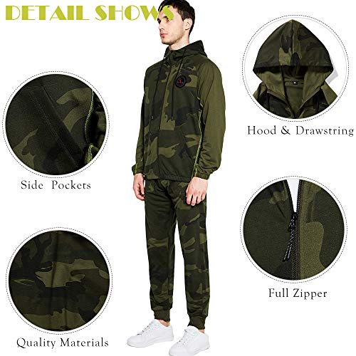 Aotorr Men's Activewear Full Zip 2 Pieces Tracksuit Sports Jacket And Pants Set Armygreen Xl #TOP2