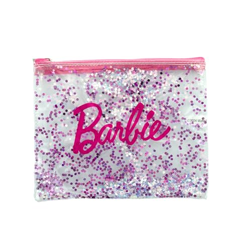 Barbie Estojo compacto para meninas com purpurina, tamanho do bolso 18 x 15 cm, acessório elegante para guardar beleza, púrpura multicolorido e estilo feminino, produto oficial Mattel