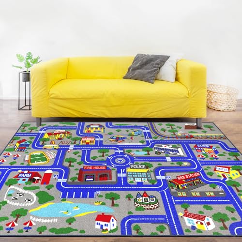 Capslpad Kinderteppich 150x200cm rutschfest Stadtplan Spielteppich Pädagogischer Spielteppich Maschinenwaschbar Kurzer Flor Autoteppich Kinder für Kinderzimmer Schlafzimmer Spielzimme Blau Capslpad Kinderteppich 150x200cm rutschfest Stadtplan Spielteppich Pädagogischer Spielteppich Maschinenwaschbar Kurzer Flor Autoteppich Kinder für Kinderzimmer Schlafzimmer Spielzimme Blau