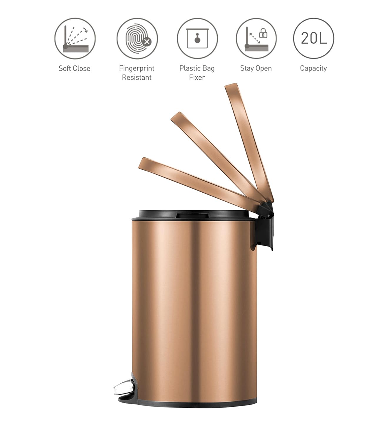 Bronze Copper Pedal Bin - 20L Stainless Steel Trash Can -3