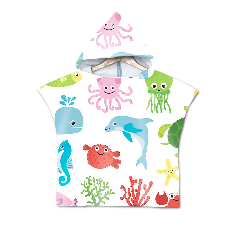 Treer Poncho Accappatoio per Bambini con Cappuccio, Cartone Animato Macchina Poncho Asciugamano in Microfibra Asciugatura Rapida Assorbente Telo da Bagno per Spiaggia Nuoto Bagno (Animale
