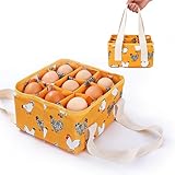 Eggs Collecting Basket, Durable Canvas Egg Basket with Plastic Board, 9-Pouch Chicken Egg Holder Bag for Gathering Fresh Eggs, Egg Gathering Basket and Multipurpose Chicken Holder Bag (Yellow)